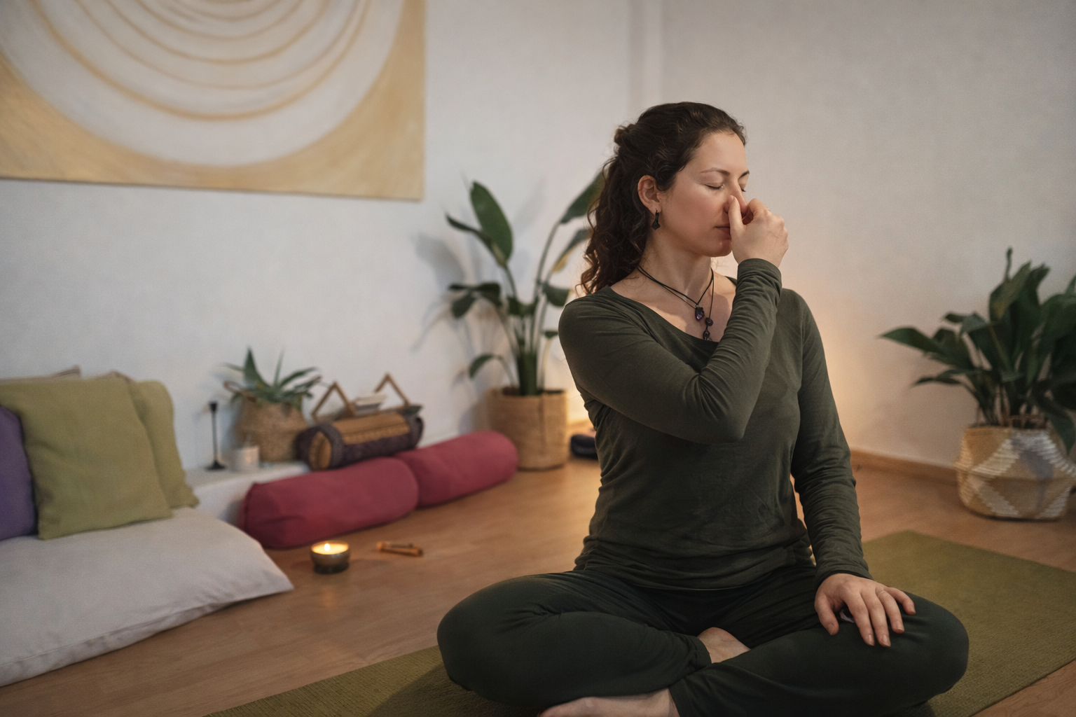 Breathing exercise in serene surroundings